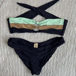 PilyQ ruched full bottom M - knot bandeau - L